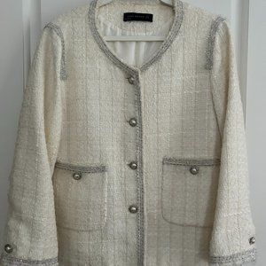 ZARA blazer tweed with gems button trims jacket, Blazer XL Off White, used